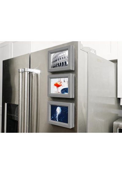 3d Baskı 3lü Magnet Fotoğraf Çerçevesi Seti - Buzdolabı İçin Mini Manyetik Resim Çerçevesi, Dekoratif Magnet-gri