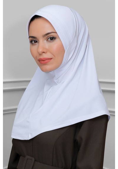 Hürrem Bone Beyaz Pratik Hazır Geçmeli Tesettür Eşarp Sandy Kumaş Sade 1600_4 Beyaz