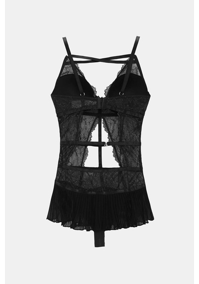 Amarelle Roma Siyah Balenli Dantel Detaylı Babydoll