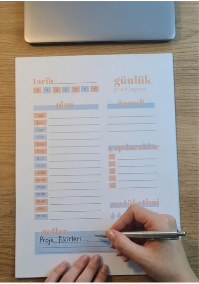 A4 Pastel Renkli Saatlik Günlük Planlayıcı 50 Yaprak Çok Renkli