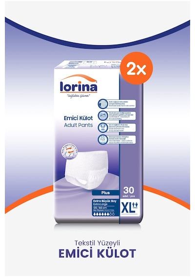 Lorina 6 Damla Emici Külot Extra Büyük Boy XL 30'Lu x 2 60 Adet