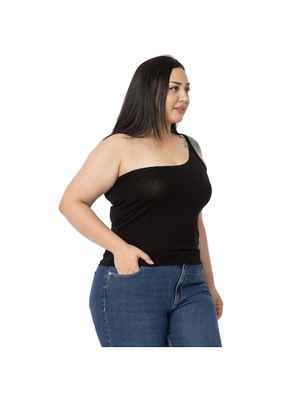 Disentis Büyük Beden Tek Omuz Dekolteli Viskon Siyah Body-siyah Siyah