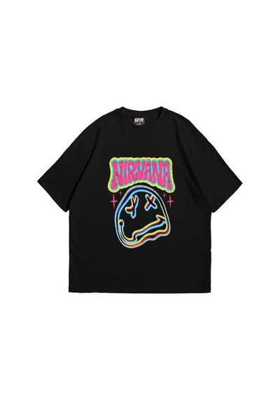 Startmore Nirvana Smile Baskılı Oversize Unisex Siyah Siyah