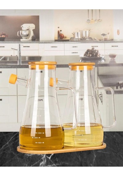 Reoona 2 Adet Masterchef Borosilikat Cam 900ml Yağdanlık Stand Hediyeli Şeffaf