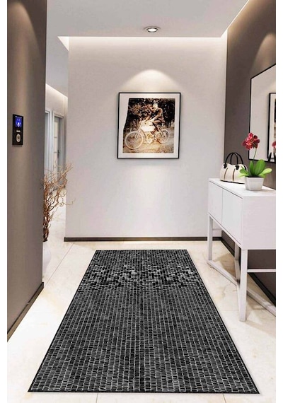 Siyah Sade Desensiz Kaymaz Tabanlı Dekoratif Halı Rv208n11