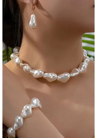 Mrs Flower Elegant Serisi Kadın İnci Takım Küpe Kolye Bilelik Set Çok Renkli