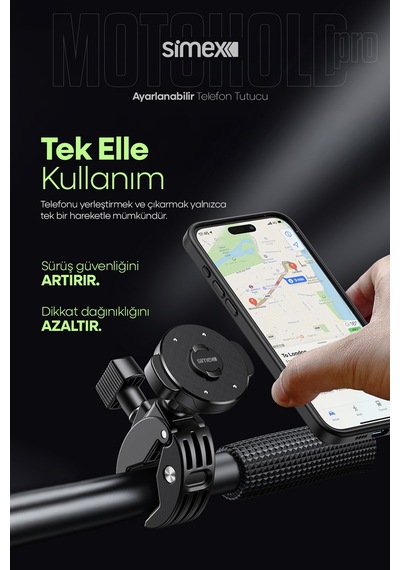 Simex Motosiklet, Bisiklet, Scooter, Atv Uyumlu 360 Gidon Bağlantılı, Tak Çıkar Telefon Tutucu St-213 Diğer