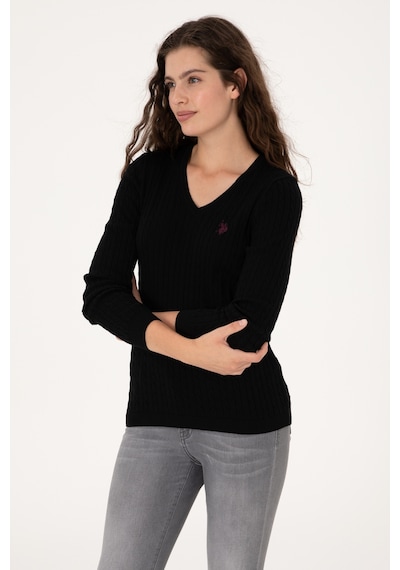 U.S. Polo Assn. Kadın Siyah V Yaka Basic Kazak 50313625-VR046
