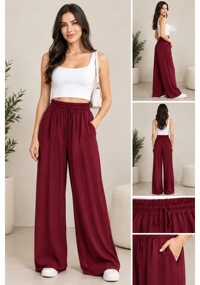 Bordo Bol Paça Rahat Pantolon Siyah