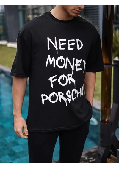 Modi Unisex Bisiklet Yaka Baskılı Oversize T-shirt - Siyah - Mymg180509