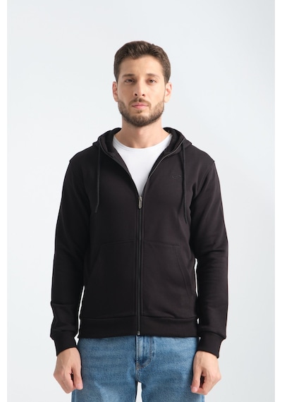 Shooter Sportwear Shooter Erkek Üç İplik Şardonsuz Fermuarlı Kapüşonlu Sweatshirt Siyah