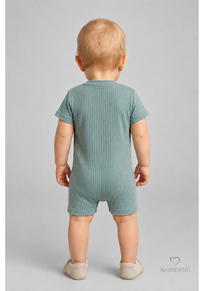 Babyden's Erkek Bebek Ayıcık Baskılı Kısa Kollu %100 Pamuk Yazlık Bebek Tulumu Yenidoğan Günlük Tulum 0-9 Ay Haki - Yeşil