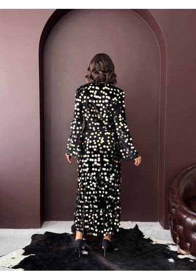 Verymoda Pullu Kadife Etek F2000 Siyah Gold