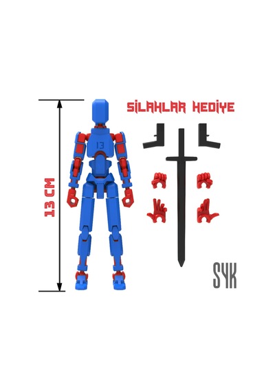 Robot 13 Dummy Mavi Kırmızı Tüm Eklemleri Hareketli Aksiyon Figürü Oyuncak