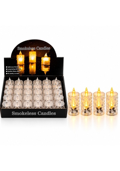 24 Adet Büyük Boy Pilli Kristal Mika Led Mum Çap : 3.8cm Yükseklik : 9cm İ10-015 5332