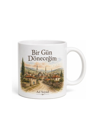 Bir Gün Döneceğim Yazılı Memleket Kupası Özel Baskılı Porselen Hediye Bardak Beyaz / Çok Renkli