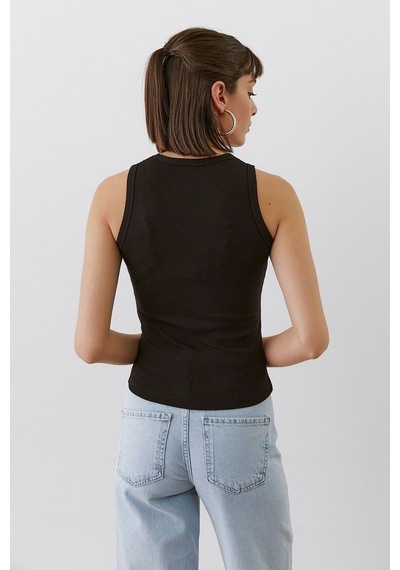Kadın Fitilli Ribana Halter Yaka Atlet Yazlık Şık Basic SIYAH