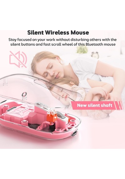 Btm005 Saydam Ofis Mouse 2.4g Kablosuz + Çift Bluetooth Sessiz Tıklama 2400 Dpı Pembe