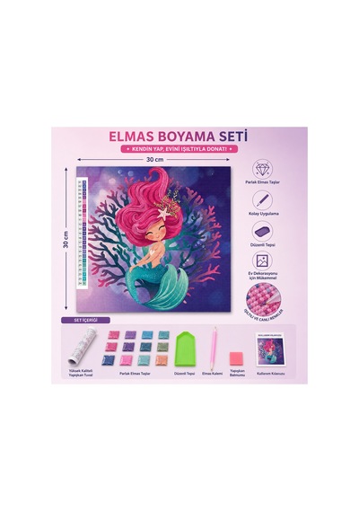 Sevimli Deniz Kızı Elmas Boyama Seti 5d Diamond Painting Hobi Seti 30 30cm