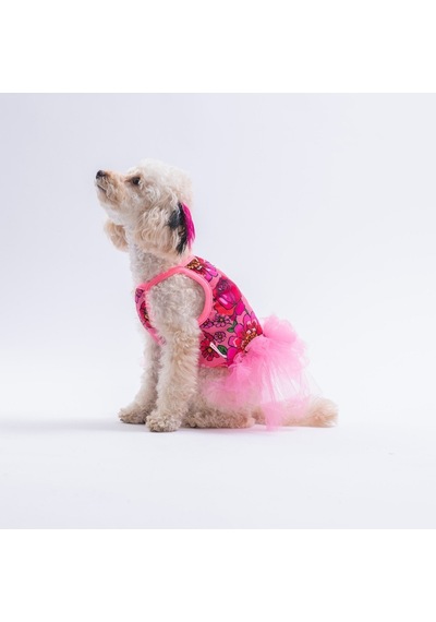 Pink Wildflowers Pembe Çiçek Desenli Kedi Köpek Elbisesi - Kedi Köpek Kıyafeti