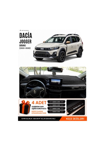 Dacia Jogger Ekranlı 2022-2026 Uyumlu Torpido Örtüsü, Torpido Kılıfı - Siyah