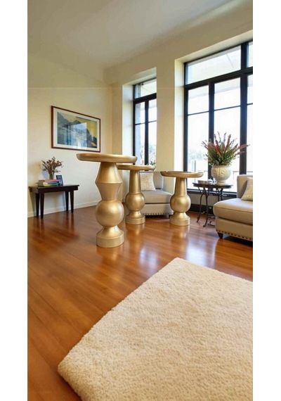 Altın Varaklı Doğal Ahşap Mantar Sehpa Seti 3'lü El Yapımı Yan Sehpa Takımı - Wooden Coffee Table Altın