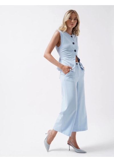 Defymoda Bol Paça Midi Boy Pantolon Mavi