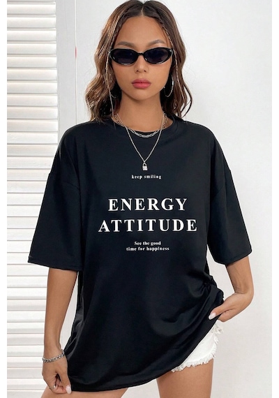 Unisex Energy Baskılı Tasarım Tshirt Siyah