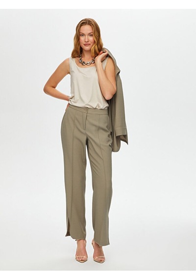 Faik Sönmez Önü Dikiş Detaylı Yırtmaçlı Wide Leg Fit Pantolon S25pnt009 Us25pnt00972 Taş