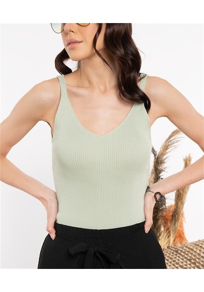 Aqe Fashion Kadın Yeşil İp Askılı Triko Bluz-Yeşil