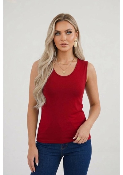 Hashtag Kadın Prenses Yaka Sıfır Kol Body Günlük Viskon Kumaş Bordo