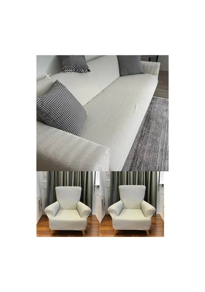 Jakarli 3+3+1+1 Lastikli Koltuk Kılıfı Esnek, Leke Tutmaz, Krem - 815954100 Krem