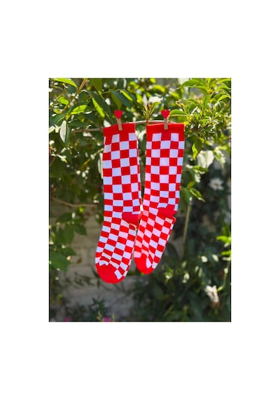 Lousocks Unisex Kırmızı Dama Desenli Renkli Soket Çorap