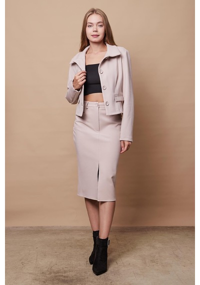 Kadın Likralı Kaşe Kumaş Yakalı Cep Kapaklı Uzun Kol Düğmeli Kısa Blazer Ceket Kaban-şampanya Şampanya Kadın Likralı Kaşe Kumaş Yakalı Cep Kapaklı Uzun Kol Düğmeli Kısa Blazer Ceket Kaban-şampanya Şampanya