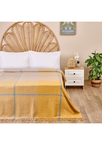Bucaa Yün Skoç Çift Kişilik Battaniye - Bej - 200x220 Cm Renkli