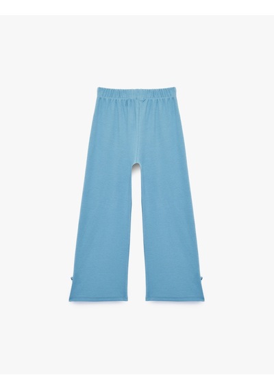 Koton Fiyonklu Pamuklu Beli Lastikli Kaşkorse Geniş Paça Pantolon Mavi 7wmg40105ak