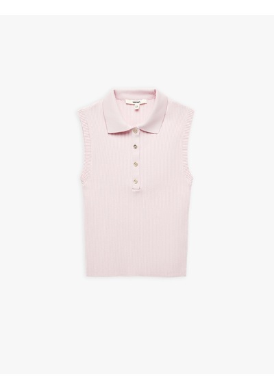 Koton Renk Bloklu Düğme Detaylı Kolsuz Polo Yaka Triko Üst Pembe 5sak30028ht Gülkurusu