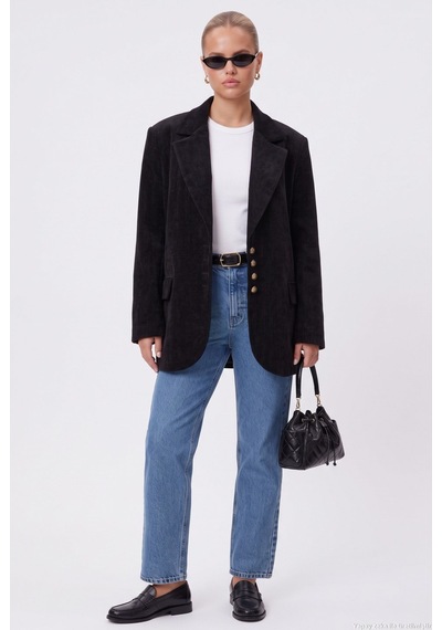 Ritnice Kadın Jonas Astarlı Cepli Siyah Lux Oversize Blazer Ceket