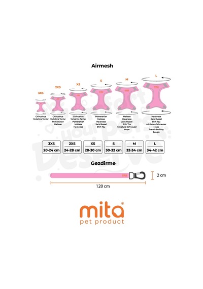Mita Air Mesh Kedi Köpek Göğüs Tasması Çift Reflektörlü, Terletmeyen Açık Pembe