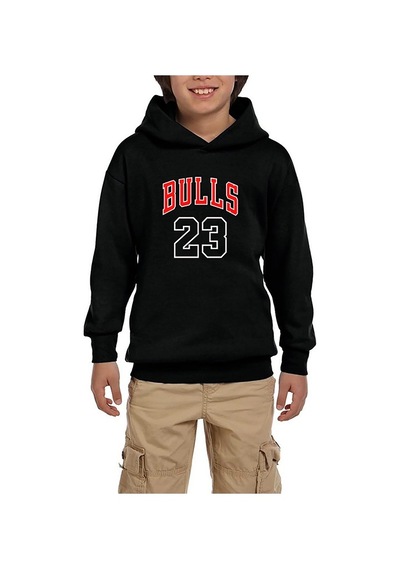 Zepplin Giyim Chicago Bulls 23 Siyah Çocuk Kapşonlu Sweatshirt Siyah