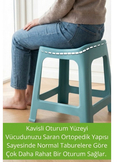 İronika 6'lı Plastik Kavisli İstiflenebilen Ortopedik Rahat Tabure - Turkuaz