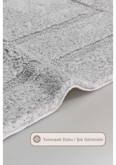 Elart Solid Banyo Halısı Paspas Takımı Pamuklu 2 Adet 60x100 Cm Gri Gri