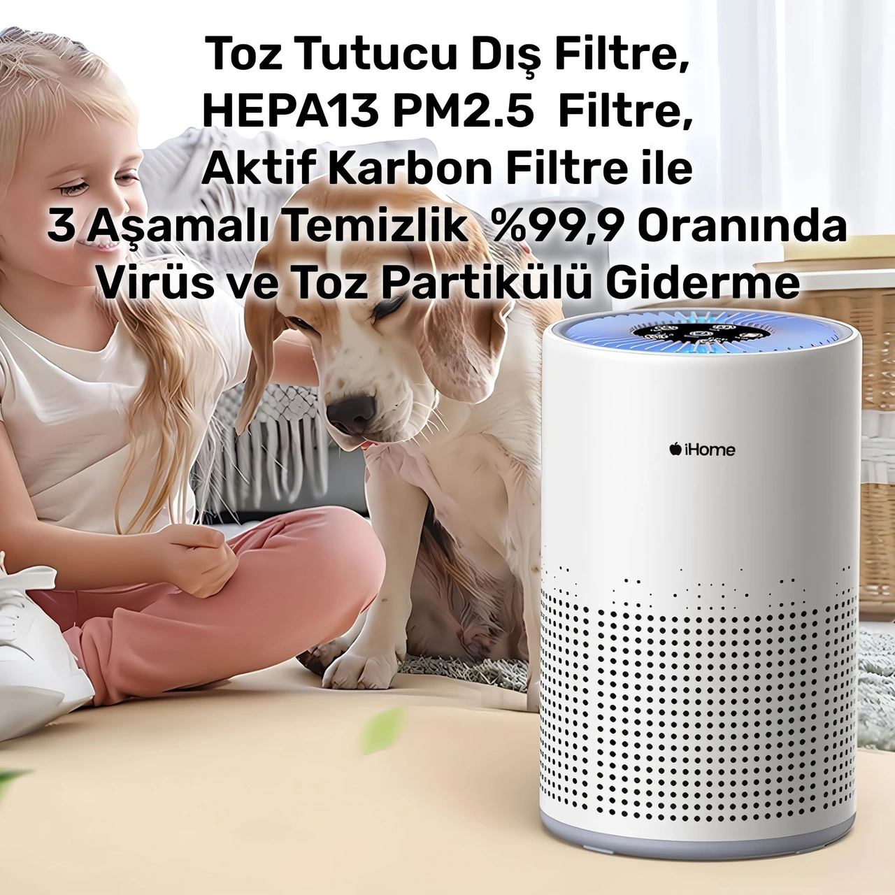Npo İhome Arp1 Hepa-aktif Karbon Filtreli 100m3/h Işıklı Ultra Sessiz Air Purifier Hava Temizleyici
