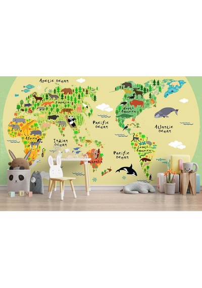 Eğitici Dünya Haritası Dünya Atlası Çocuk Ve Bebek Odası Duvar Sticker-60x105-3772 - Renkli Çok Renkli