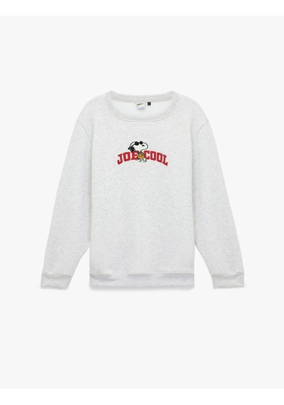 Koton Uzun Kollu Şardonlu Bisiklet Yaka Lisanslı Snoopy Baskılı Sweatshirt Gri 6wam70139mk Gri