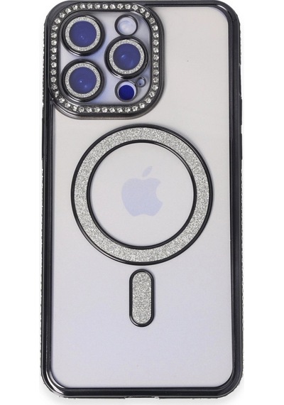 Apple  Uyumlu  iPhone 14 Pro Kılıf Joke Simli Magneticsafe Kılıf Siyah