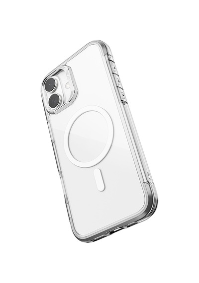 Apple Uyumlu iPhone 16 Kılıf Magsafe Raptic Air Serisi Airbag Tasarımlı Metal Köşelikli Şeffaf Kapak Gümüş Gümüş