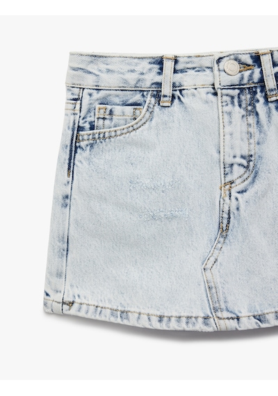 Koton Pamuklu Slim Fit Cepli Denim Şort Etek Lıght Indıgo 6skg40018ad Açık Mavi