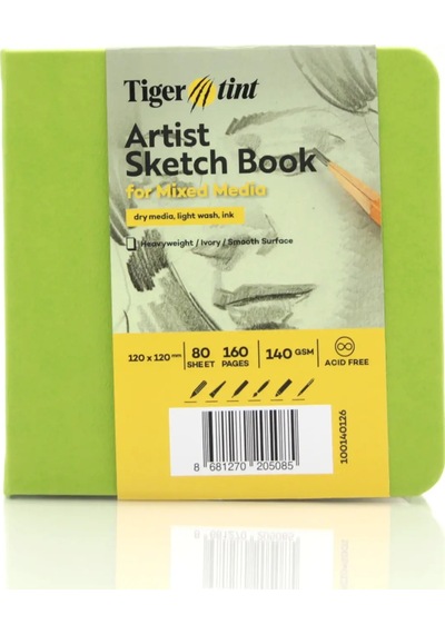 Tigertint Sert Kapak Eskiz Defteri 140 G 12x12 Cm 80 Yaprak Fıstık Yeşili 100140128