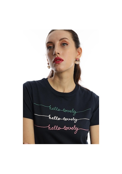 Kadın Hello Lovely Yazı Baskılı Tişört Lacivert